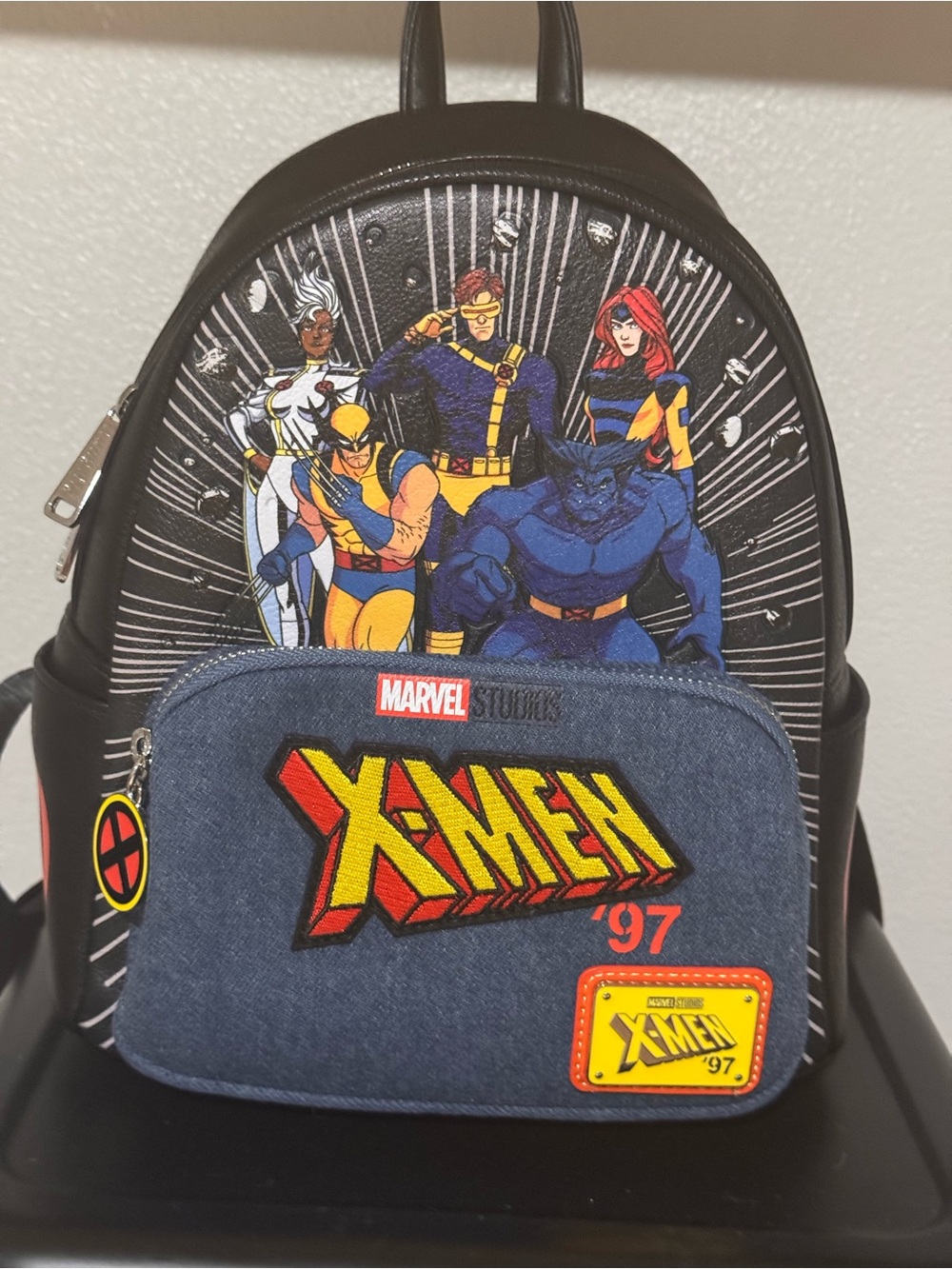 Loungefly Marvel X-Men '97 Backpack in Black & Navy with Colorful Character Art